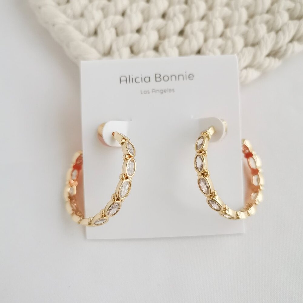 Authentic Alicia Bonnie Abbie Gold White Crystal Hoop Earrings